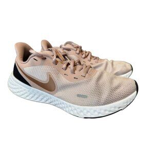 $5 WHEN BUNDLED Women's Size 10 Nike Revolution 5 Pink & Gold Running Shoes